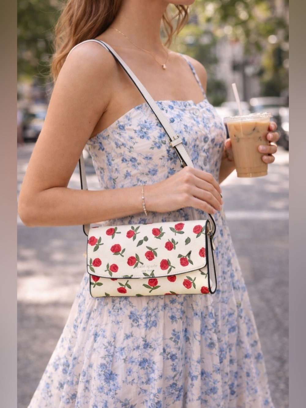 Kate Spade Dana Rose Crossbody Cream Red Floral Saffiano Leather Holiday Bag - Picture 10 of 15